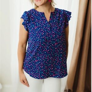 Bright Blue top with polka dots
